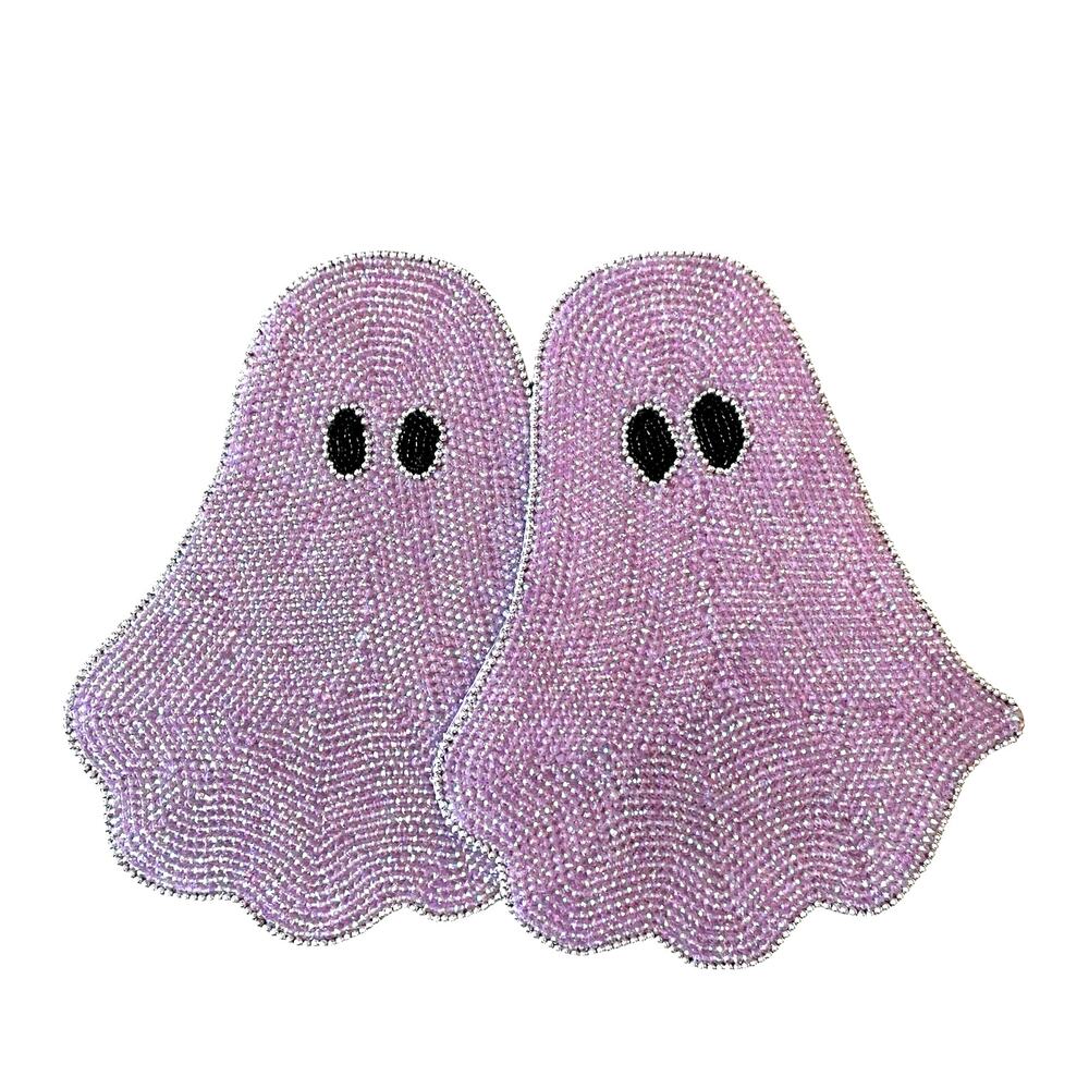 Rachel Zoe PINK GHOST Beaded Placemat 15in Halloween Glam Decor Set of 2 New